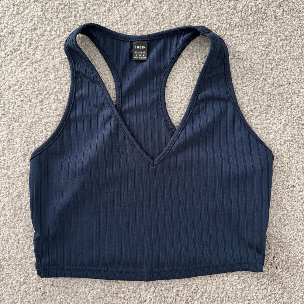 SHEIN Dark Blue Ribbed Tank Top